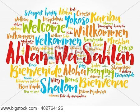 Ahlan Wa Sahlan (welcome In Arabic) Word Cloud In Different Languages, Conceptual Background