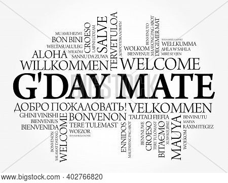 G'day Mate (welcome In Australian) Word Cloud In Different Languages, Conceptual Background