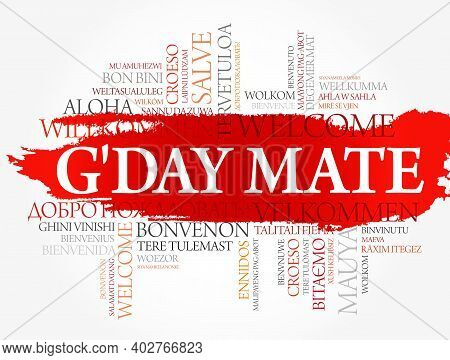 G'day Mate (welcome In Australian) Word Cloud In Different Languages, Conceptual Background