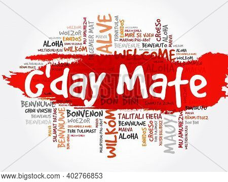 G'day Mate (welcome In Australian) Word Cloud In Different Languages, Conceptual Background