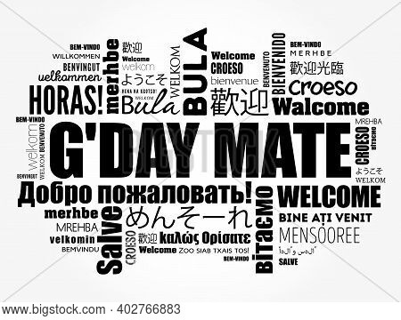 G'day Mate (welcome In Australian) Word Cloud In Different Languages, Conceptual Background