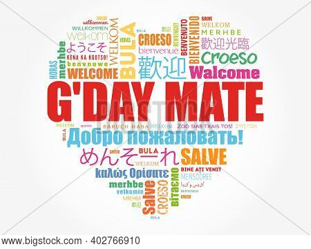 G'day Mate (welcome In Australian) Word Cloud In Different Languages, Conceptual Background