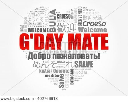 G'day Mate (welcome In Australian) Word Cloud In Different Languages, Conceptual Background