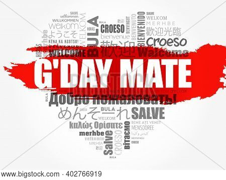 G'day Mate (welcome In Australian) Word Cloud In Different Languages, Conceptual Background