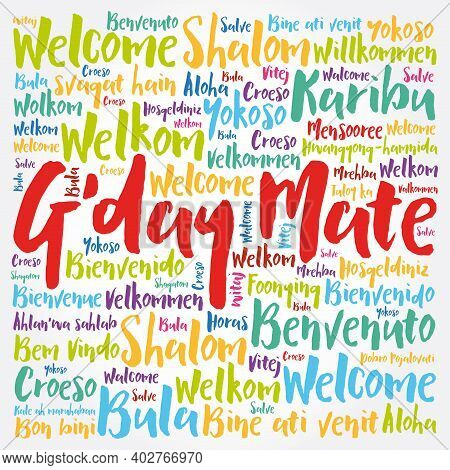 G'day Mate (welcome In Australian) Word Cloud In Different Languages, Conceptual Background