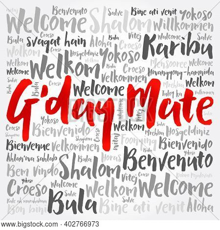 G'day Mate (welcome In Australian) Word Cloud In Different Languages, Conceptual Background