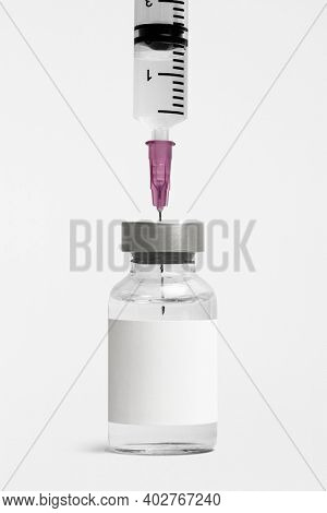 Blank white label on medicine bottle glass vial for injection