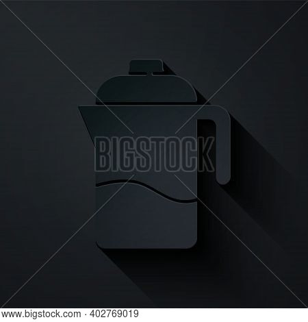 Paper Cut French Press Icon Isolated On Black Background. Paper Art Style. Vector