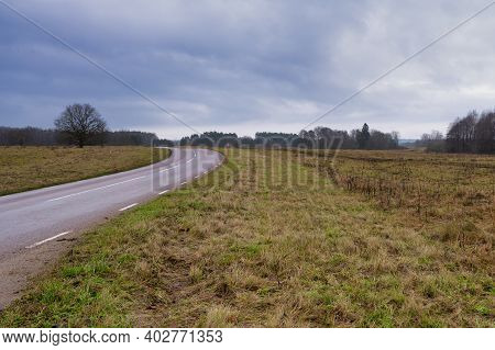 A Road At A Moor. Picture From Revingehed, Scania County, Sweden
