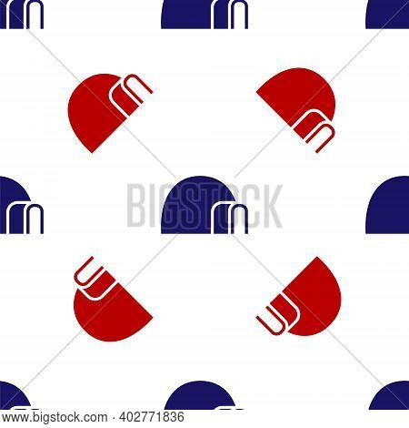 Blue And Red Igloo Ice House Icon Isolated Seamless Pattern On White Background. Snow Home, Eskimo D