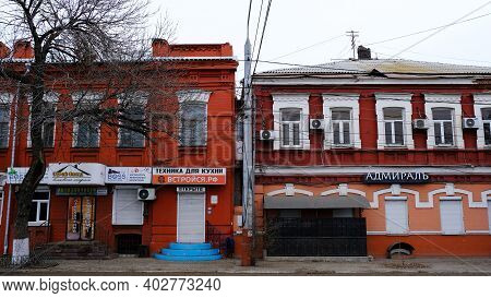 Astrakhan, Russia, January 7, 2021. Old Buildings Of The City. Admiralteyskaya Street.