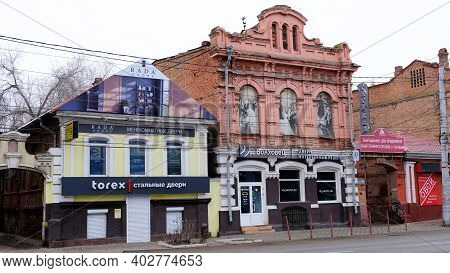 Astrakhan, Russia, January 7, 2021. Old Buildings Of The City. Admiralteyskaya Street.