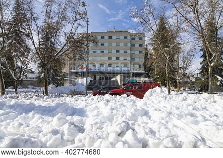 Madrid, Spain - January 10, 2021: Hospital General Universitario, Gregorio Marañón, Seen From Dr. Es