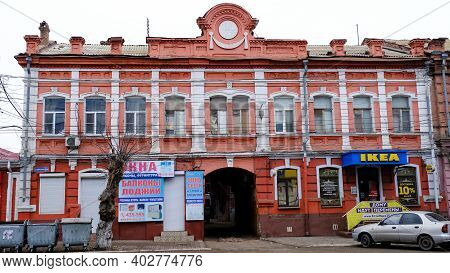Astrakhan, Russia, January 7, 2021. Old Buildings Of The City. Admiralteyskaya Street.