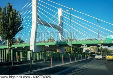 Tabriz Iran-october 27, 2019. City Entrance And Highway Of Tabriz With Grand Bridge.