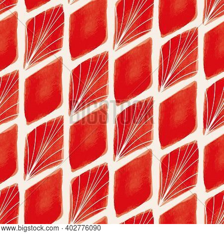 Vector Red Geometric Shapes Ecru Seamless Pattern