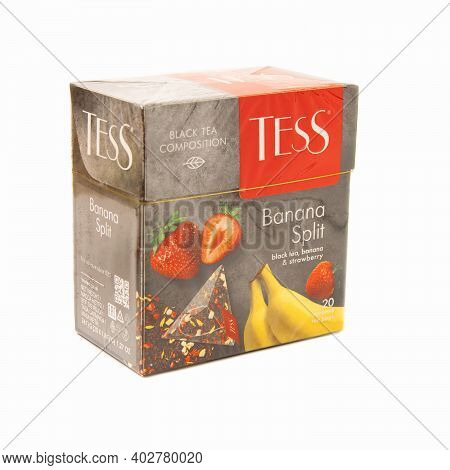 Krasnodar, Russia-december 30, 2020: Tess Fruit Tea Pack With 20 Pyramid Tea Bags Isolated On A Whit