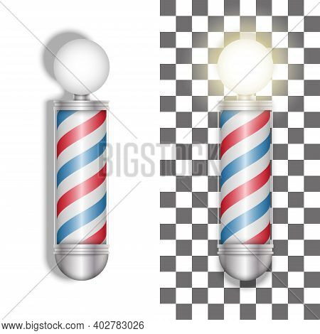 Barber Pole Helix Of Colored Stripes Isolated On The White Background Lamps On And Off Sign Used By 