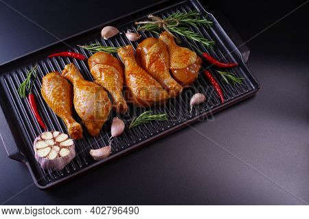 Heap Of Raw Chicken Legs Or Drumsticks With Spices. Ogranic Food And Healthy Eating Concept.