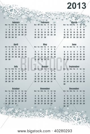 calendario 2013 con copos de nieve
