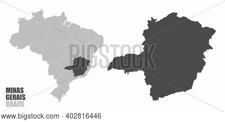 The Minas Gerais State Silhouette Map And Its Location In Brazil