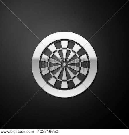 Silver Classic Darts Board With Twenty Black And White Sectors Icon Isolated On Black Background. Da