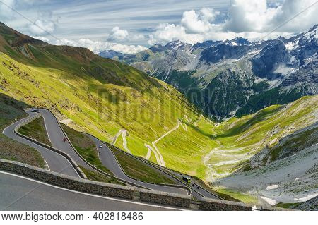 Mountain Landscape Along The Road To Stelvio Pass, Bolzano Province, Trentino-alto Adige, Italy, At 