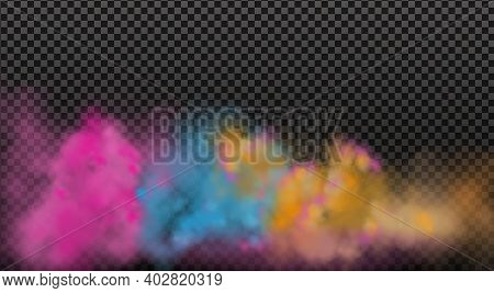 Colorful Fog, Ink Swirling Smoke Isolated, Transparent Special Effect. Bright Vector Cloudiness, Mis