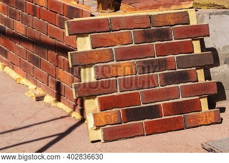Clinker Brick Of Brown Color. Clinker Thermal Panels For Finishing The Facade Of The House. Tiles Fo