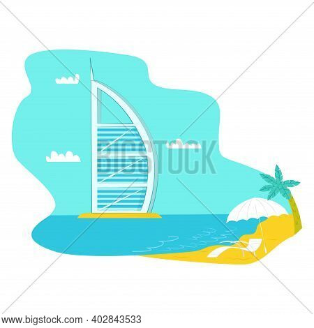United Arab Emirates Futuristic Urban Landscape, Tropical Ocean Sand Beach Rest Place, Parus House F