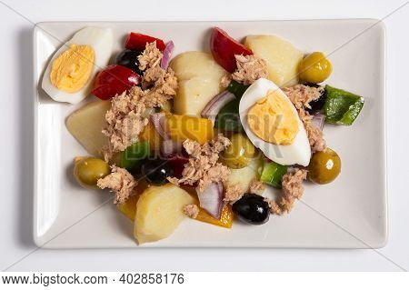 Traditional Spanish Salad With Fresh Vegetables Called Ensalada Campera