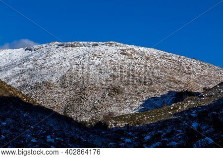 Winter landscape with snow in mountains of Serra do Geres natural park, Portugal