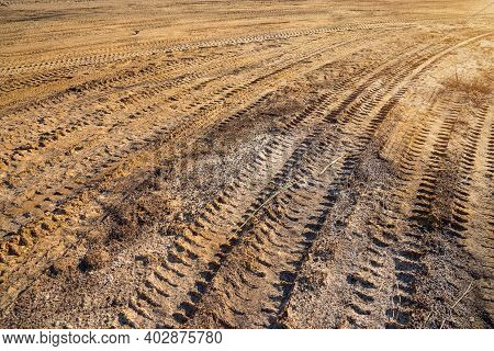 Wheel Tracks On The Soil,  Wheel Tracks On Dirt.