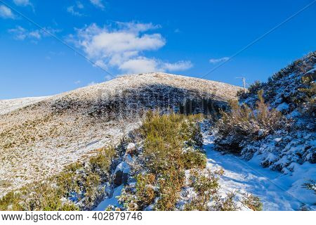 Winter landscape with snow in mountains of Serra do Geres natural park, Portugal