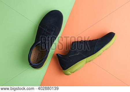 Jeddah Saudi Arabia January 6 2021 Geox Symbol Isolated On Green And Orange Background. Product Shot