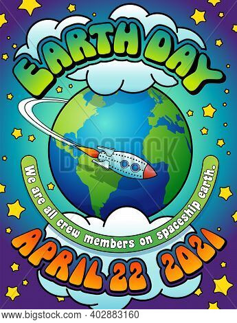 Colorful Earth Day 2020 Design With Planet Earth, For Poster, Greeting Card Or Banner In Psychedelic