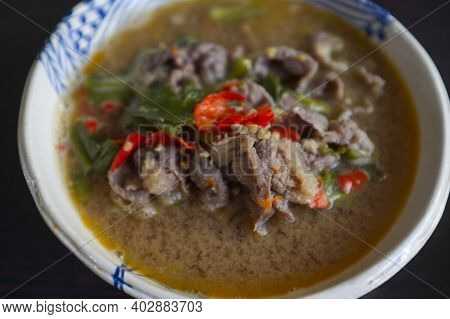 Thai Cuisine , Tom Sab Isaan Soup Or Thai Clear Spicy Hot And Sour Soup With Beef