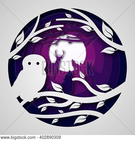 Vector Night In Paper Art Style. Digital Art