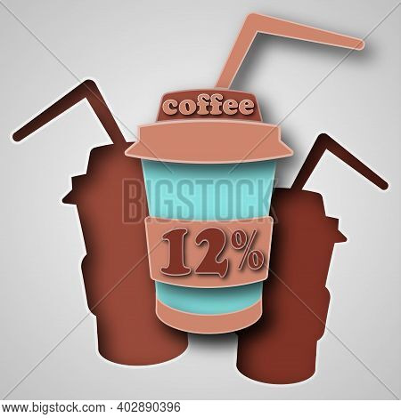 Vector Coffee In Paper Art Style. Digital Art