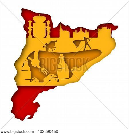 Vector Spain In Paper Art Style. Digital Art