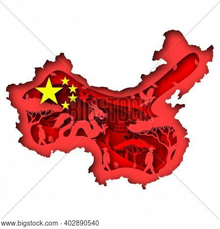 Vector China In Paper Art Style. Digital Art