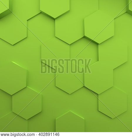 Abstract Modern Green Honeycomb Background, 3d Rendering
