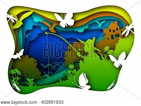 Vector Nature In Paper Art Style. Digital Art