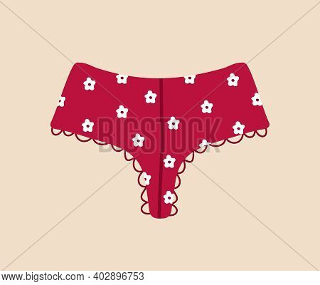 Modern Female Panties. Cute Red Thongs. Home Clothes. Trendy Hand Drawn Undergarments. Vintage Vecto