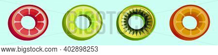 Set Of Fruit Inner Tube Cartoon Icon Design Template With Various Models. Modern Vector Illustration