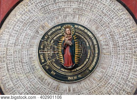 Gdansk, Poland - Sept 9, 2020: Astronomical Clock In St Mary's Church Made In 1464-1470 By Hans Düri