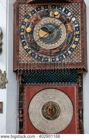 Gdansk, Poland - Sept 9, 2020: Astronomical Clock In St Mary's Church Made In 1464-1470 By Hans Düri