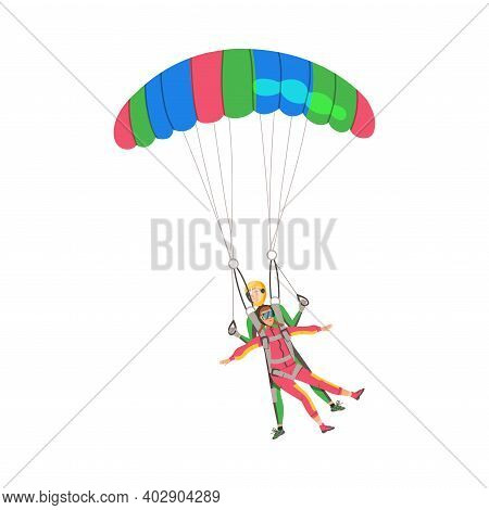 Man And Woman Paratrooper Or Parachutist Free-falling And Descenting With Parachute Vector Illustrat