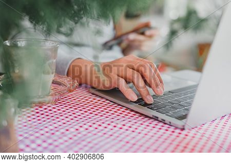 Asian Businesswoman Working Online. Freelancer Using Technology And Social Network. New Normal Lifes