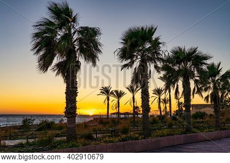 Coastline At Retamar Park, El Toyo. Province Of Almeria. Andalusia, Spain.